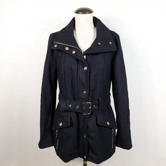 Guess Jackets & Blazers - Guess Wool blend Zip-Front Belted Gold Button Coat